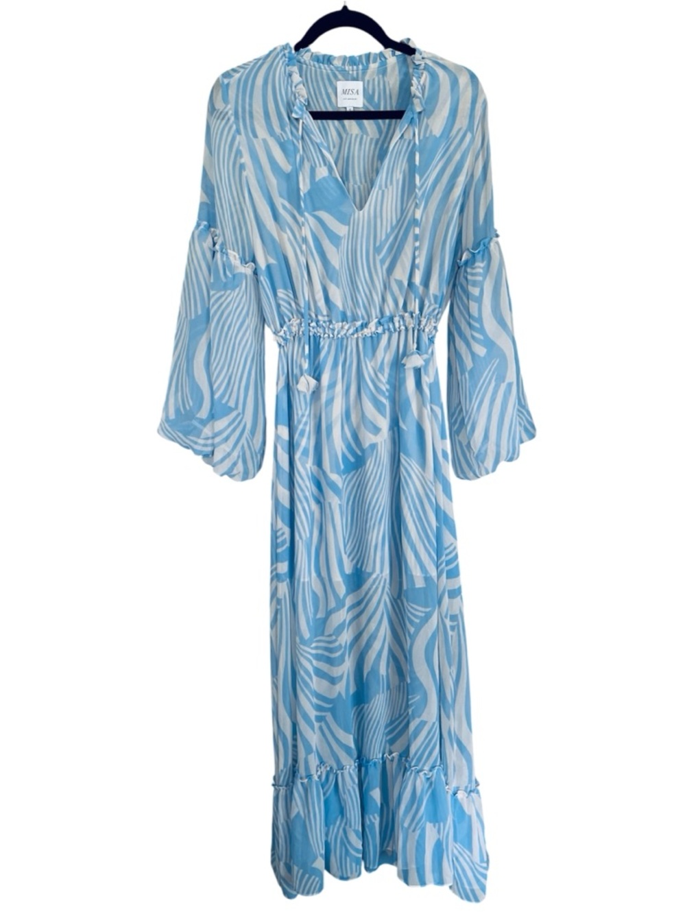 MISA Los Angeles Amata Dress Blue White Print Maxi Dress Boho Flowy Size S - Picture 2 of 6